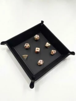 Black Leather Folding Dice Tray - 22x22cm