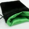 Green Satin Lined - Black Velvet Dice Bag 9.5x10cm