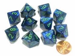CHX27296 Lustous Polyhedral Dark Blue/green Set Of Ten D10s Chessex