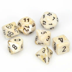 CHX27402 Marble Polyhedral Ivory W/Black 7-Die Set Chessex