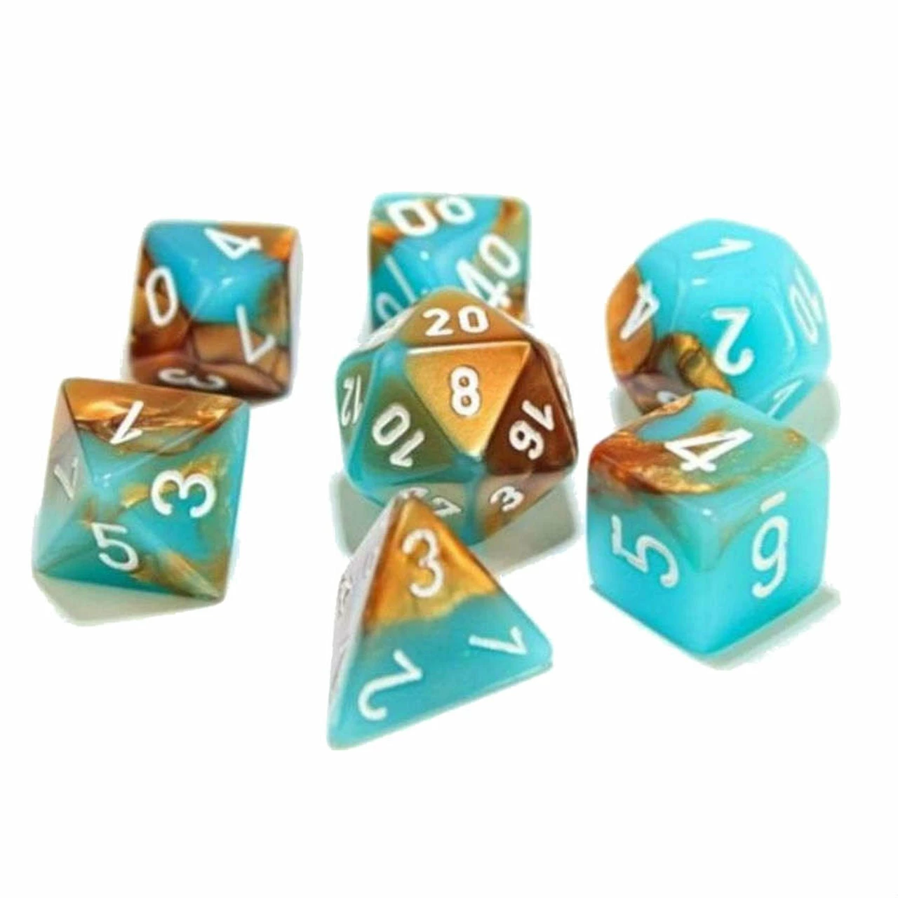CHX30019 Lab Dice Gemini Polyhedral Copper-Turquoise/White 7-Die Set Chessex 3 CHX30019 Lab Dice Gemini Polyhedral Copper-Turquoise/White 7-Die Set Chessex