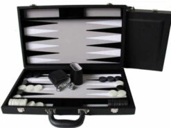 18Inch Black Leather Backgammon - Dal Rossi