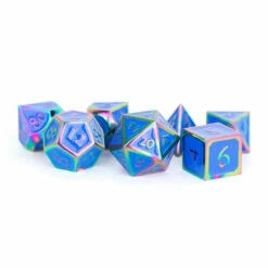MDG Metal Polyhedral Dice Set - Rainbow/Blue Enamel